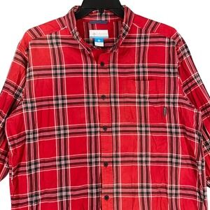 Columbia Shirt Men XL Red Plaid Button-Front Long Sleeve Business Casual